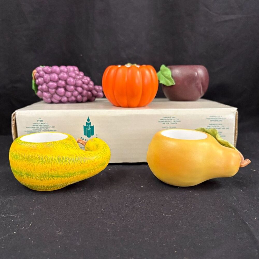 Vintage 2001 PartyLite Harvest Medley P7258 5 Pc Fruit Votive Candle Holders Box - Picture 2 of 13
